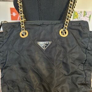 Prada Quilted Black Shoulder Bag with Gold Chain